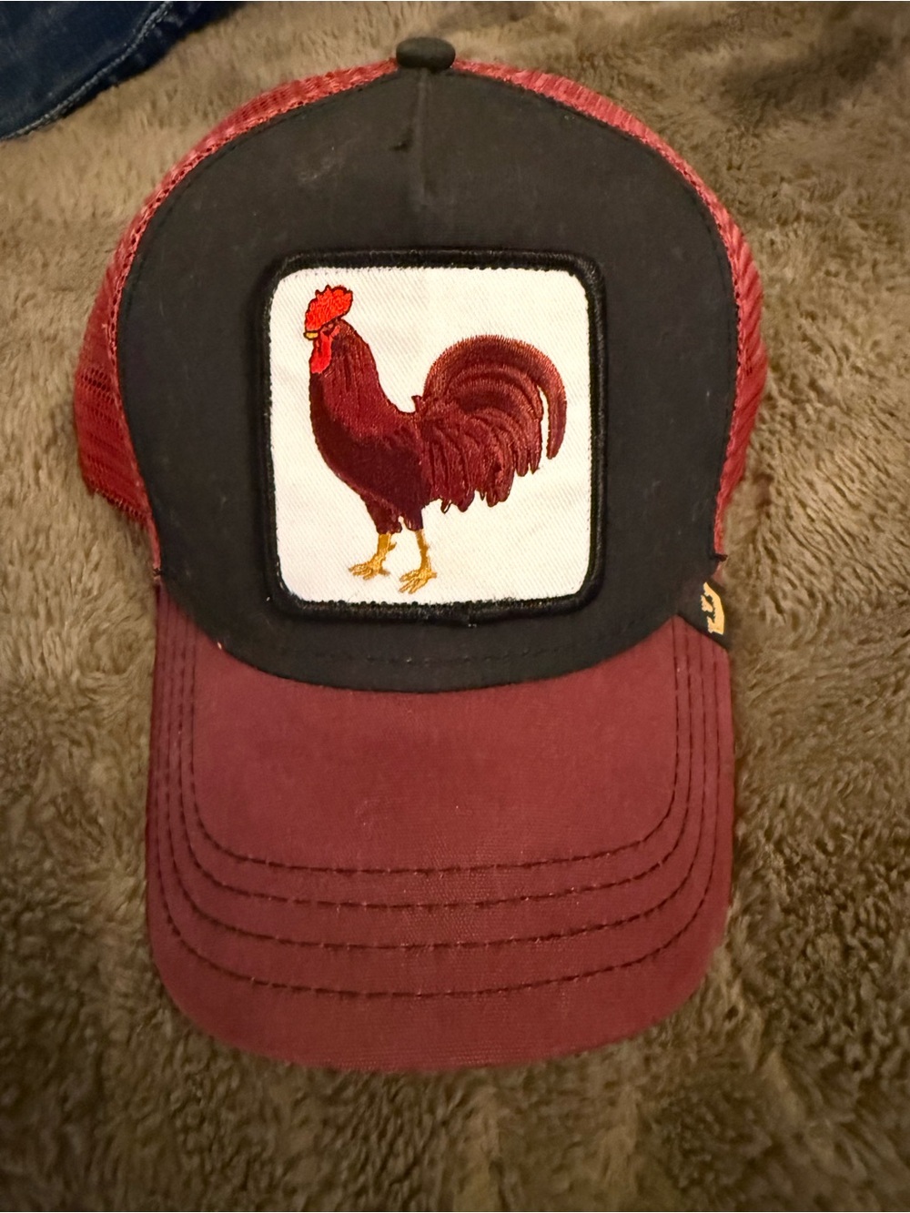 Maroon & Black Rooster Patch Trucker Hat
